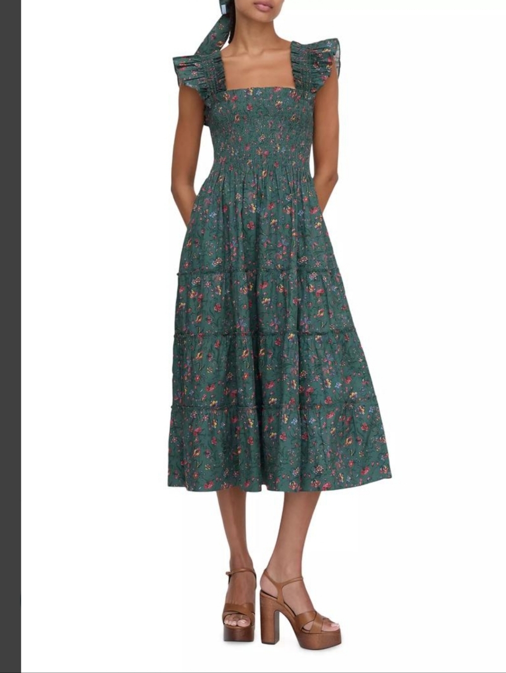 Hill House Nap Midi Dress In Bottle Green Fleur Chintz Size Small